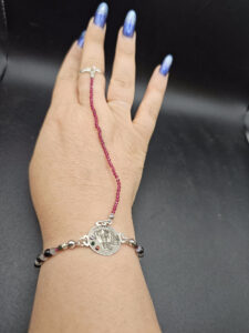 Baciamano in argento 925 Santa Muerte con rubini
